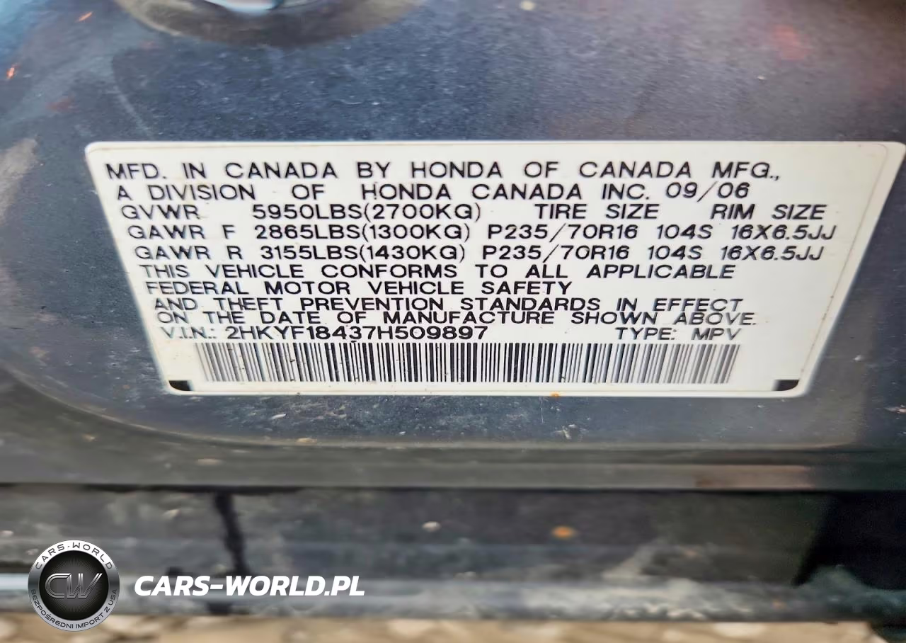2007 Honda Pilot Ex VIN:2HKYF18437H509897 - 13