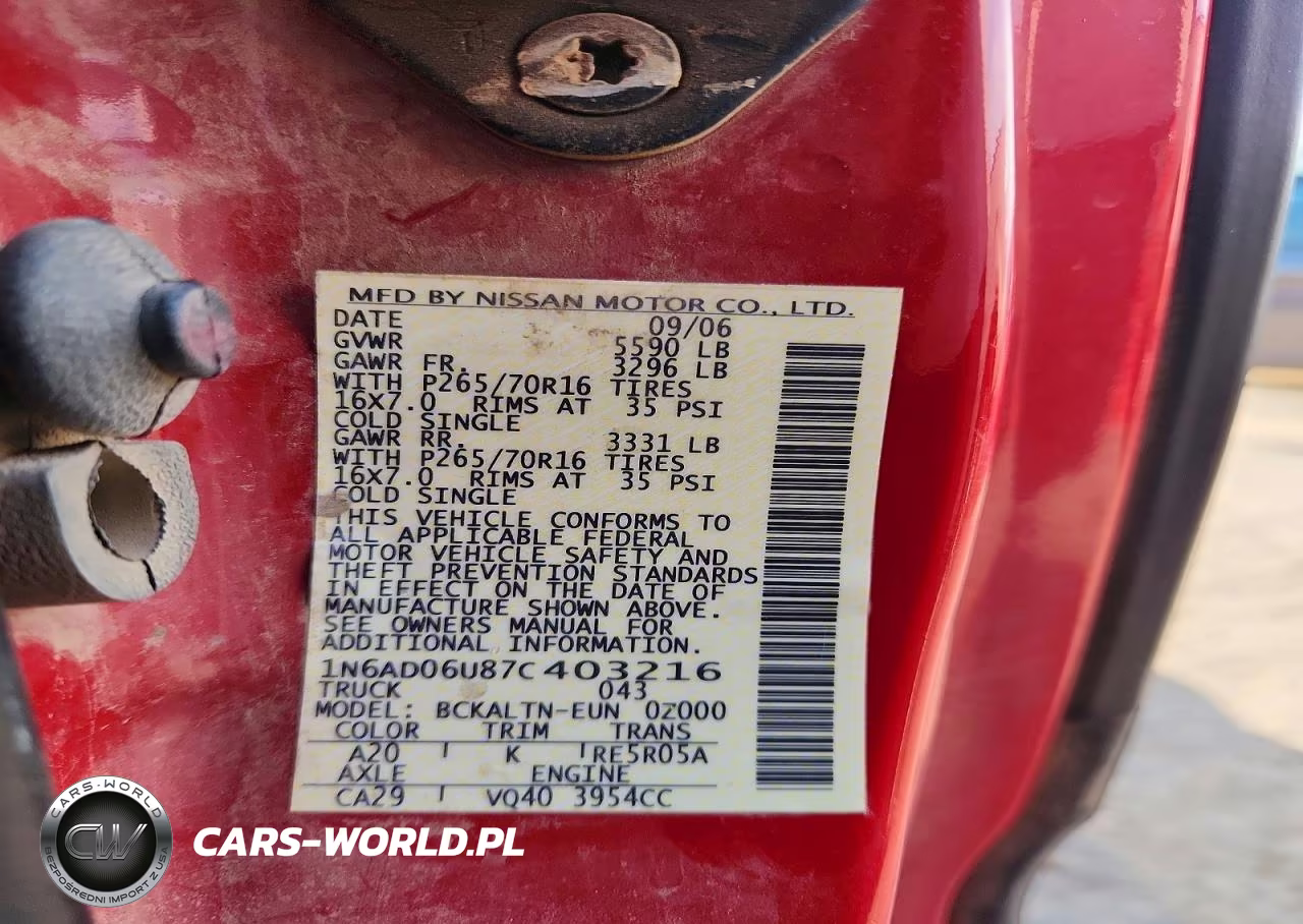 2007 Nissan Frontier Se VIN:1N6AD06U87C403216 - 12