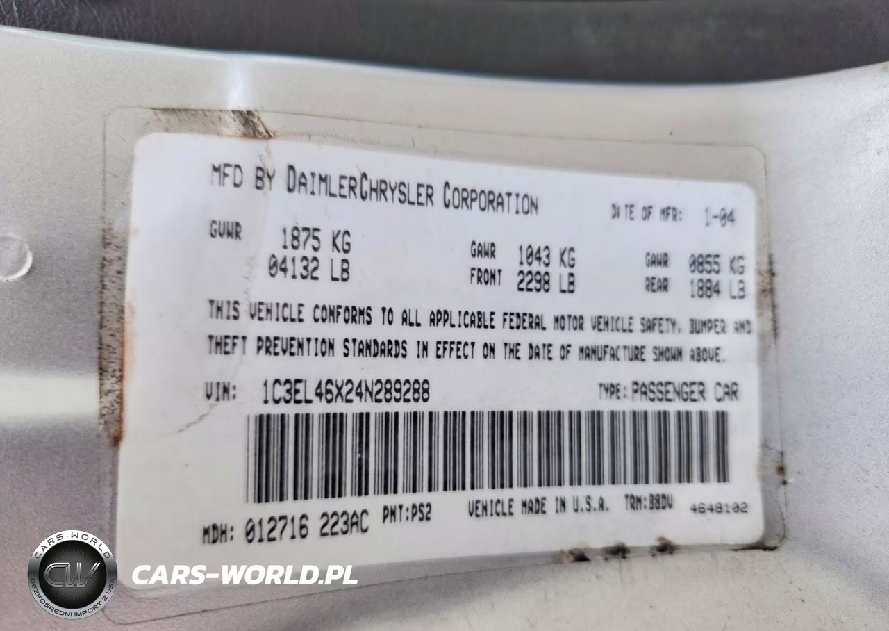 2004 Chrysler Sebring Lx VIN:1C3EL46X24N289288 - 12