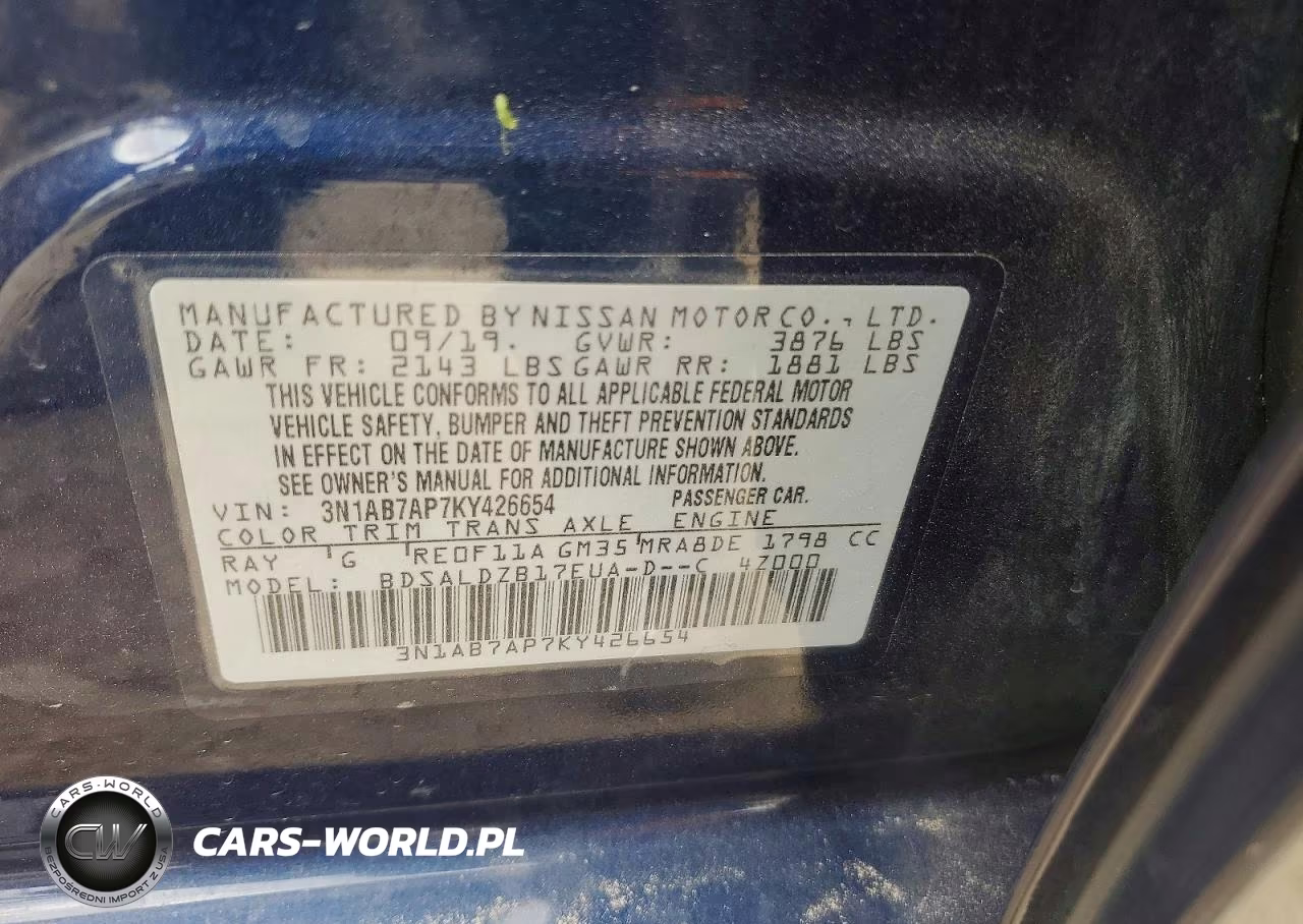 2019 Nissan Sentra Sv VIN:3N1AB7AP7KY426654 - 12