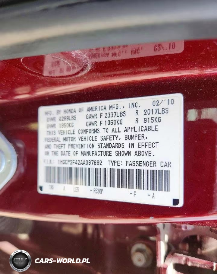 2010 Honda Accord Lxp VIN:1HGCP2F42AA097682 - 12