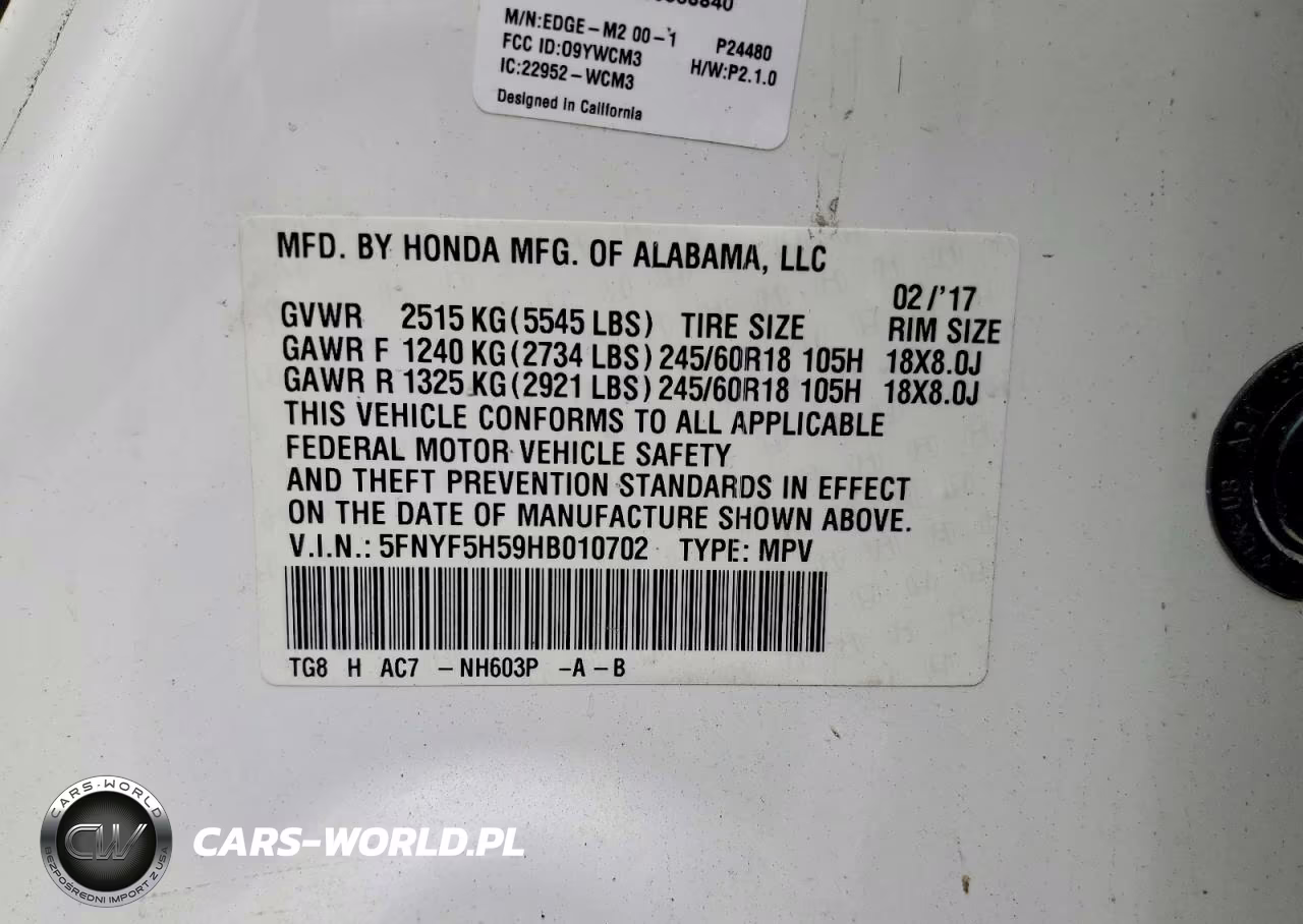 2017 Honda Pilot Exl VIN:5FNYF5H59HB010702 - 13