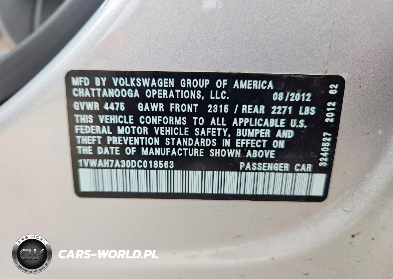 2013 Volkswagen Passat S VIN:1VWAH7A30DC018563 - 12
