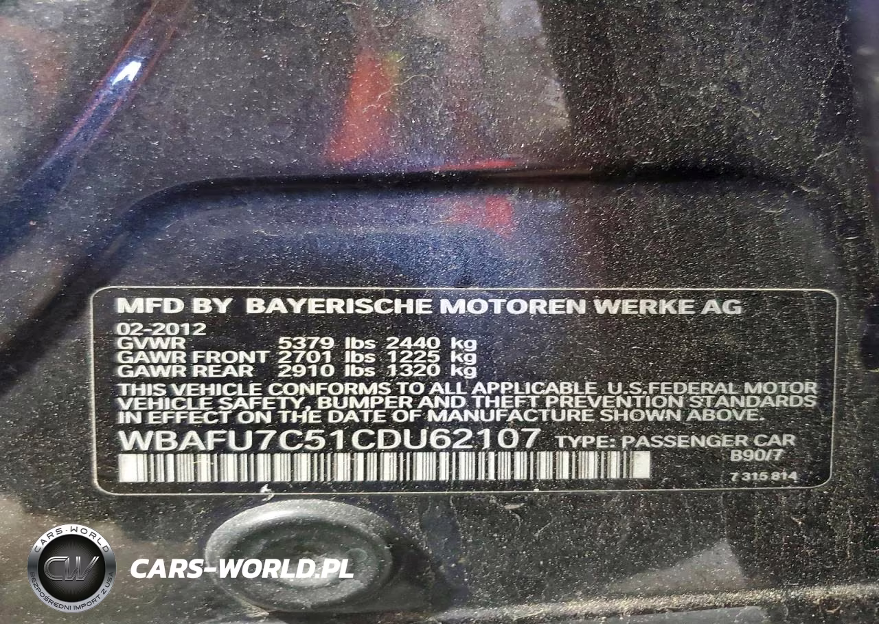 2012 BMW 535 Xi VIN:WBAFU7C51CDU62107 - 12