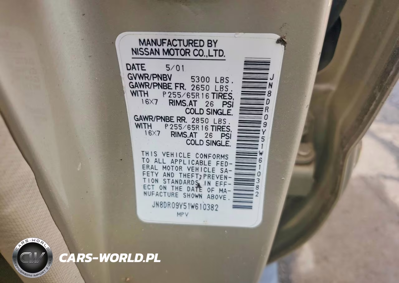 2001 Nissan Pathfinder Se VIN:JN8DR09Y51W610382 - 12
