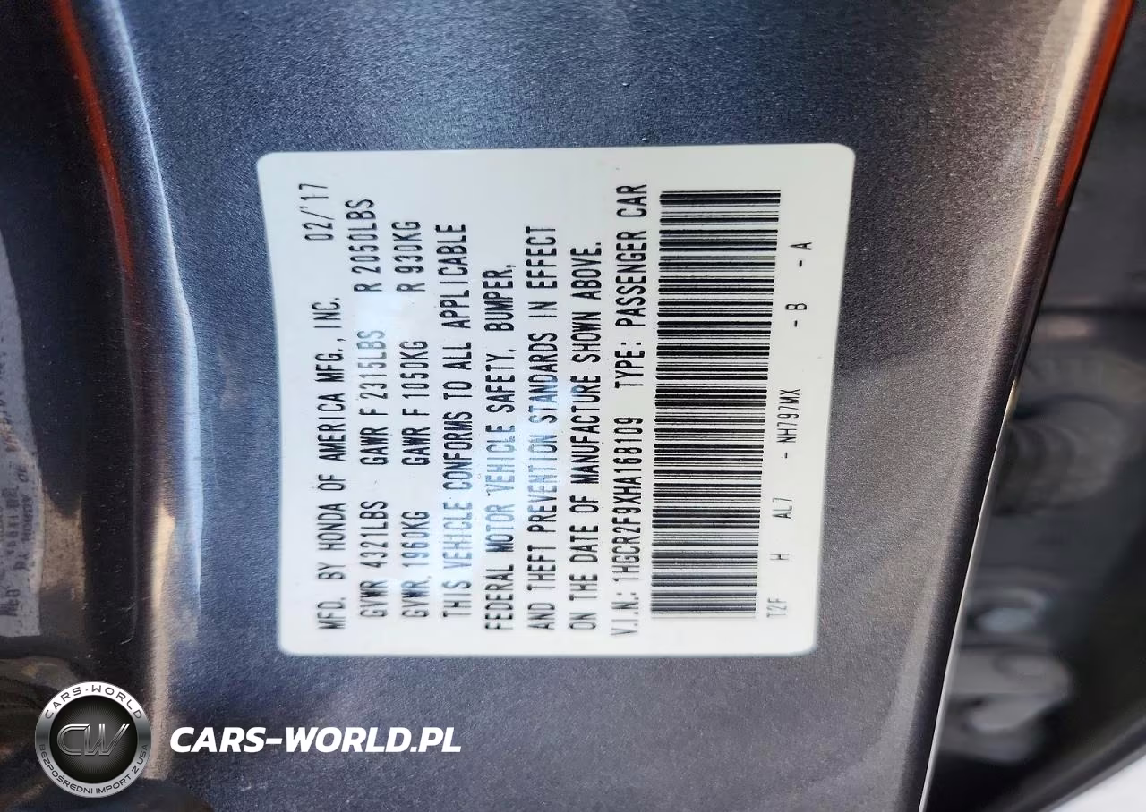 2017 Honda Accord Exl VIN:1HGCR2F9XHA168109 - 12