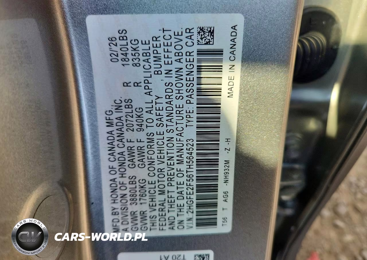 2026 Honda Civic Sport VIN:2HGFE2F56TH564523 - 13