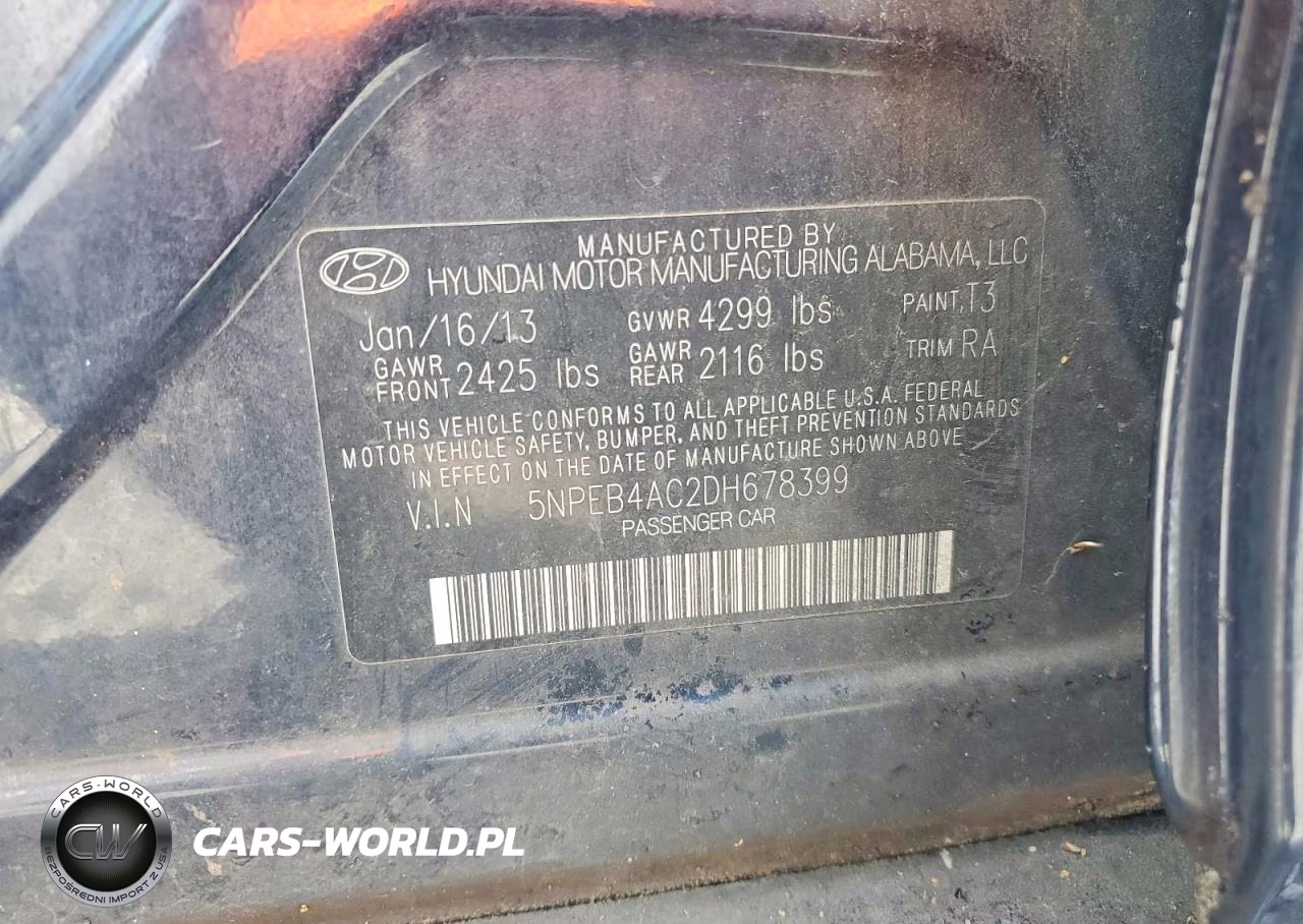 2013 Hyundai Sonata Gls VIN:5NPEB4AC2DH678399 - 12