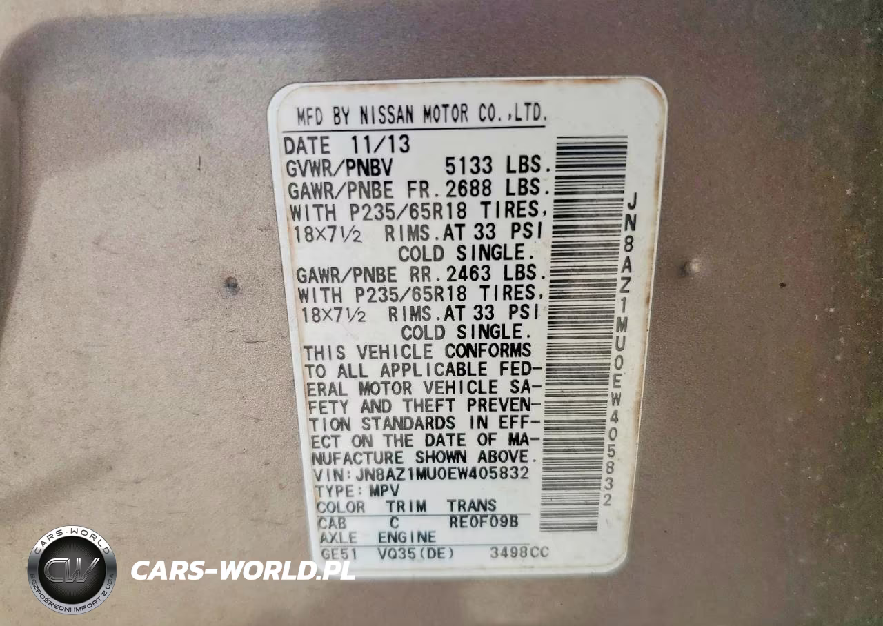 2014 Nissan Murano Sl VIN:JN8AZ1MU0EW405832 - 13
