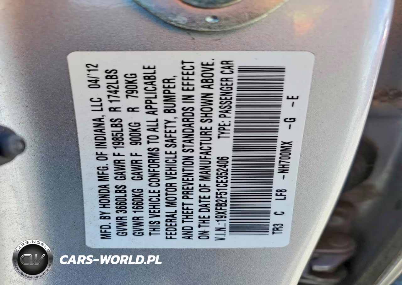 2012 Honda Civic Lx VIN:19XFB2F51CE352406 - 12