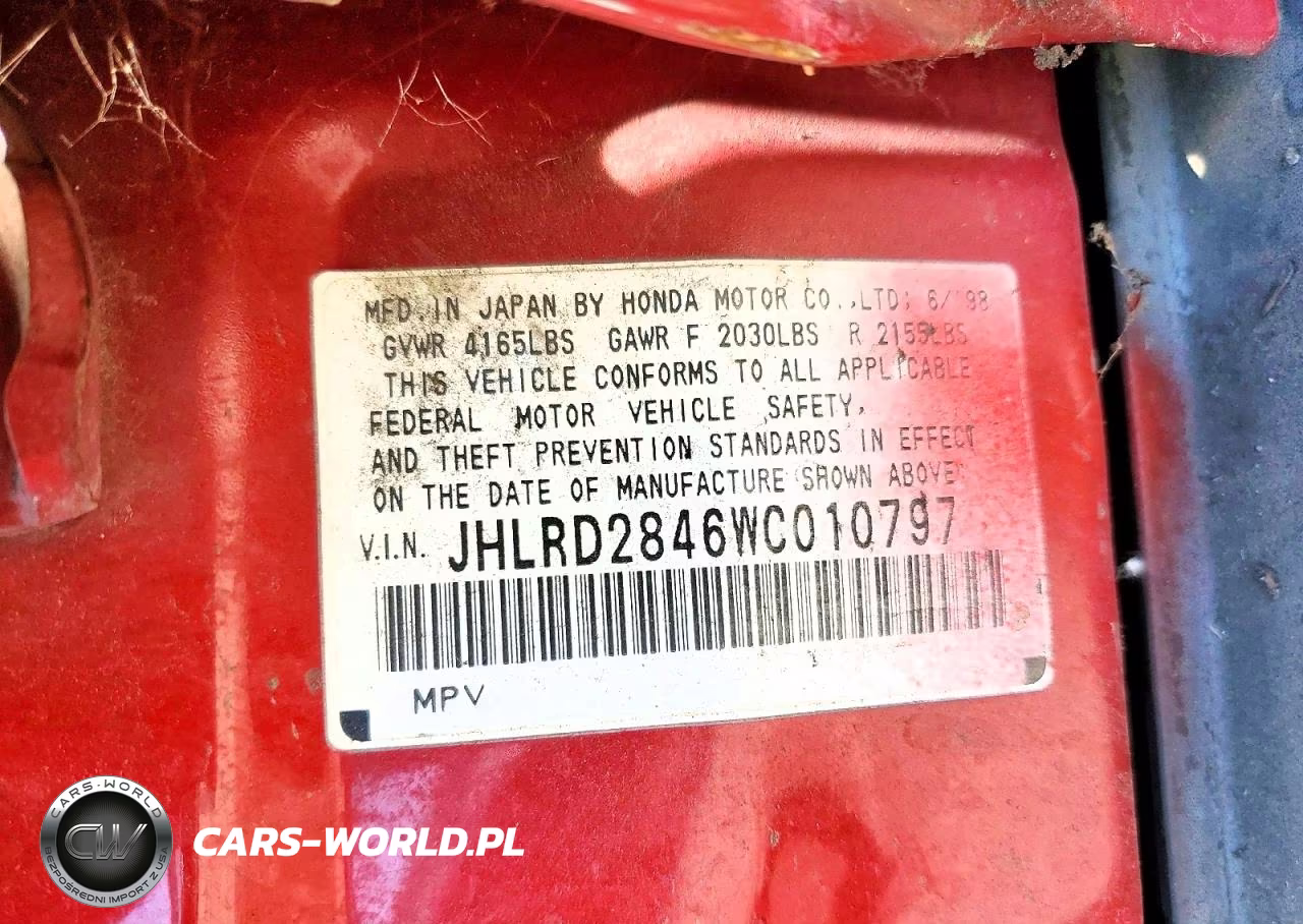 1998 Honda Cr-V Lx VIN:JHLRD2846WC010797 - 12
