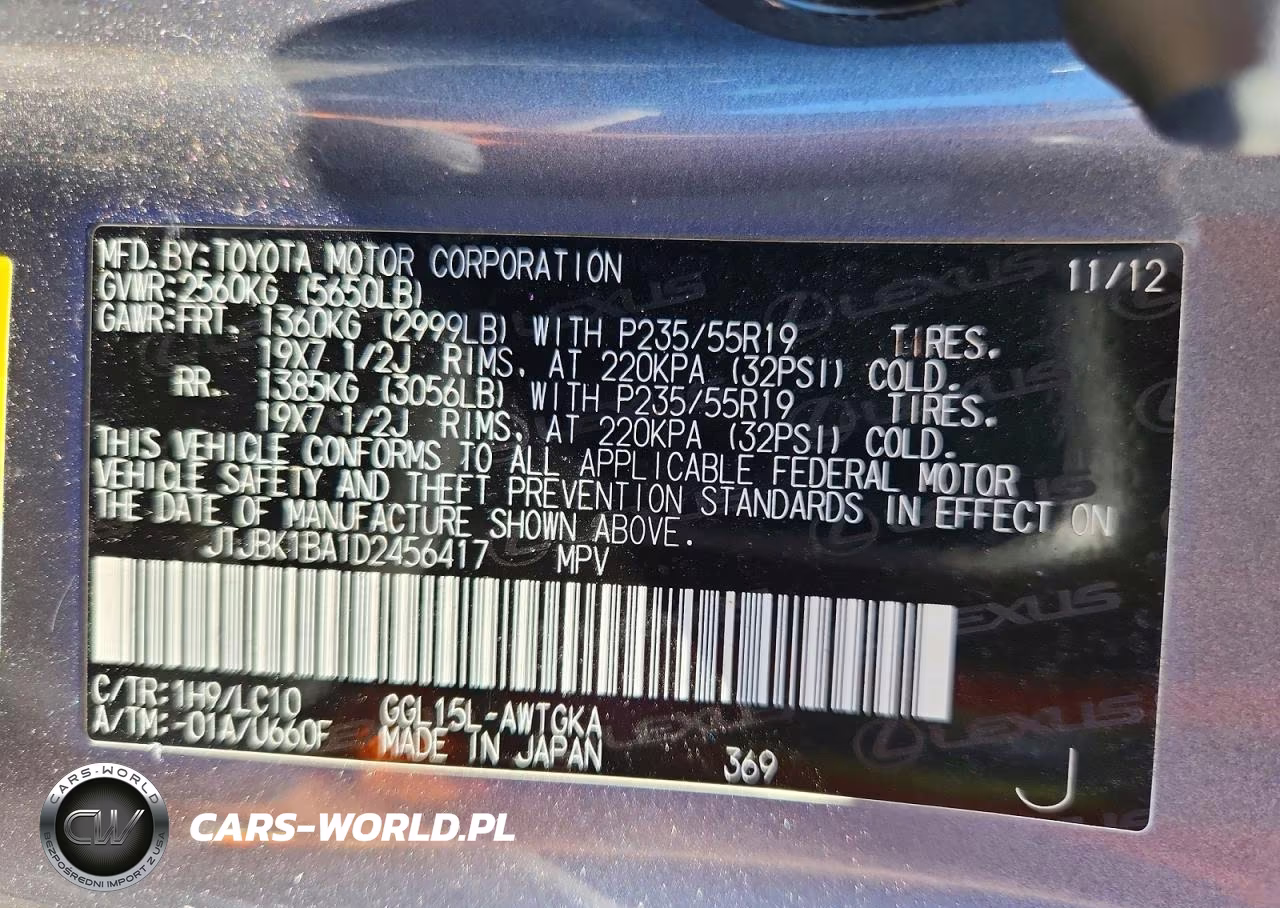 2013 Lexus Rx 350 Base VIN:JTJBK1BA1D2456417 - 13