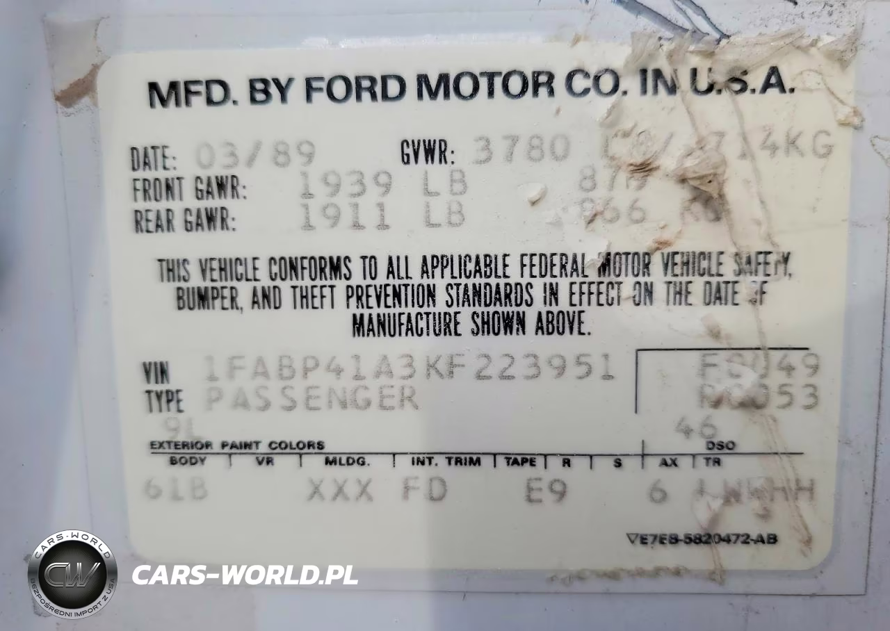 1989 Ford Mustang VIN:1FABP41A3KF223951 - 12