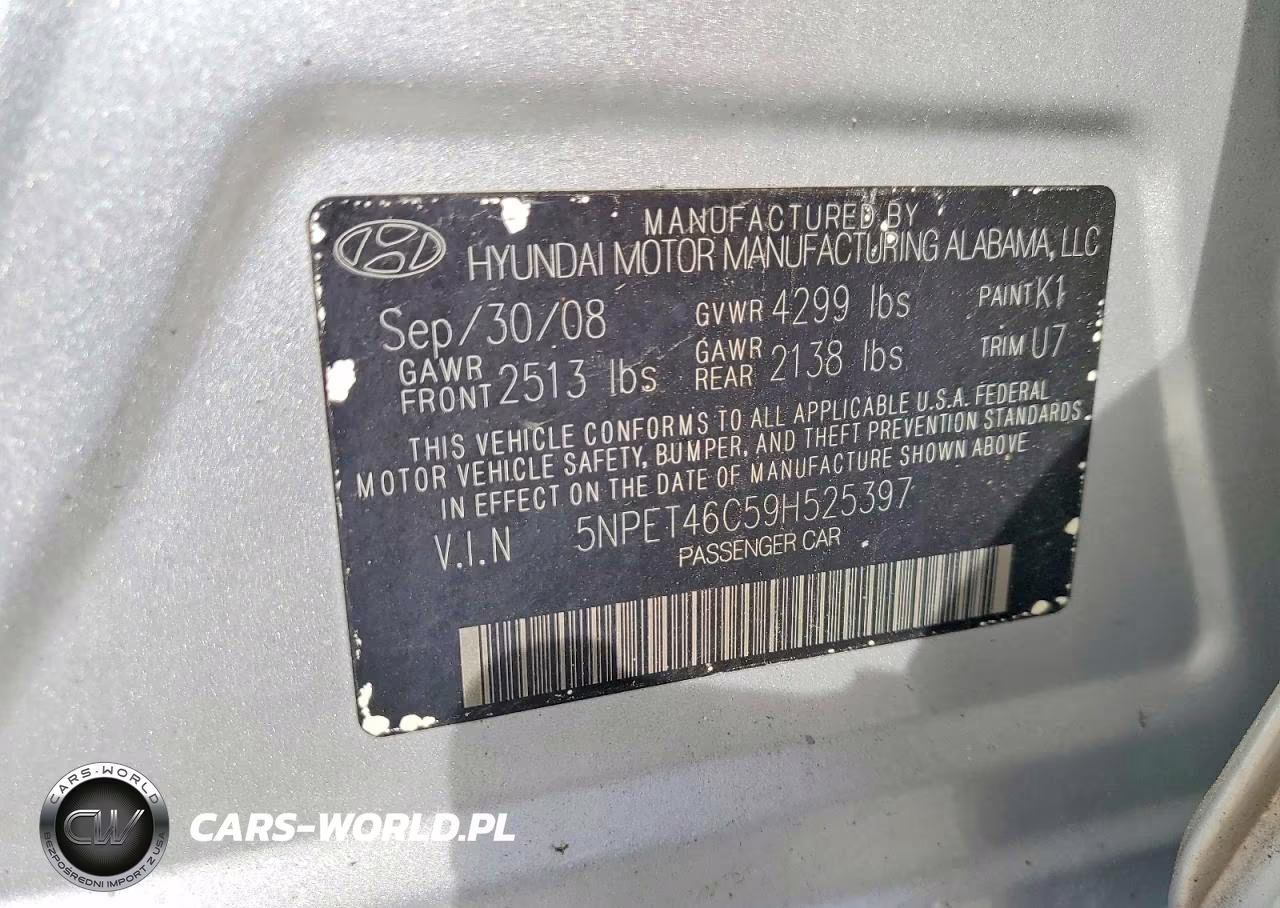 2009 Hyundai Sonata Gls VIN:5NPET46C59H525397 - 12