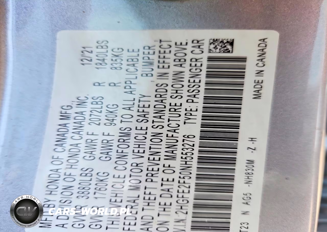 2022 Honda Civic Sport VIN:2HGFE2F50NH553276 - 12