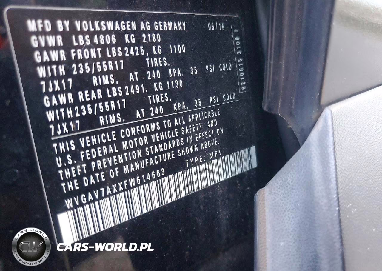 2015 Volkswagen Tiguan S VIN:WVGAV7AXXFW614663 - 12