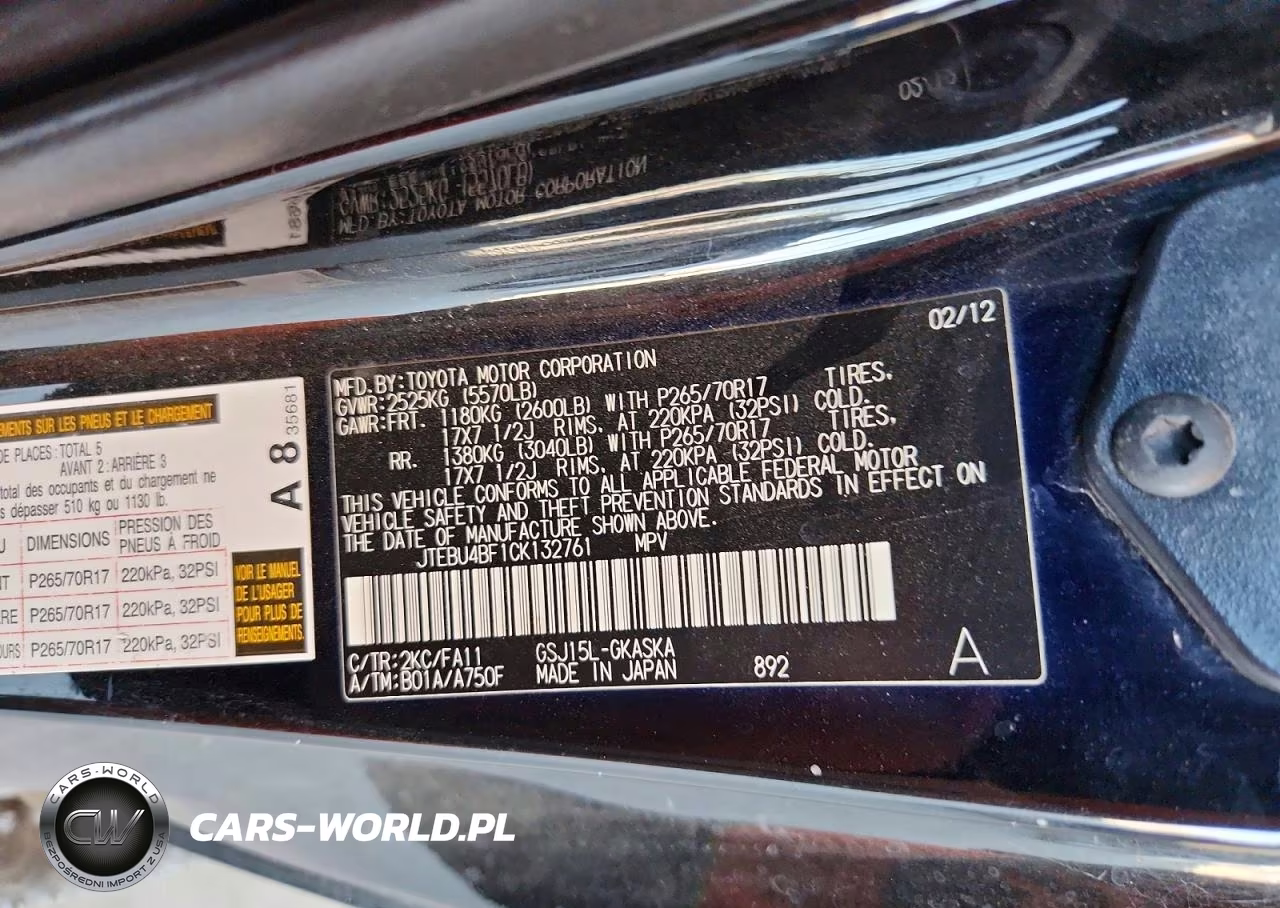 2012 Toyota Fj Cruiser Base VIN:JTEBU4BF1CK132761 - 13