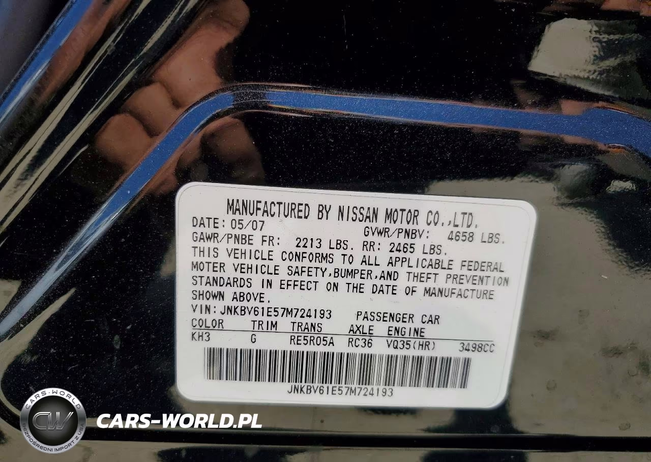 2007 Infiniti G35 Base VIN:JNKBV61E57M724193 - 12