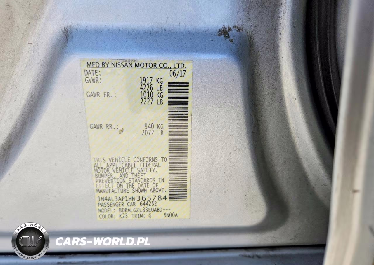 2017 Nissan Altima 2.5 S VIN:1N4AL3AP1HN365784 - 12