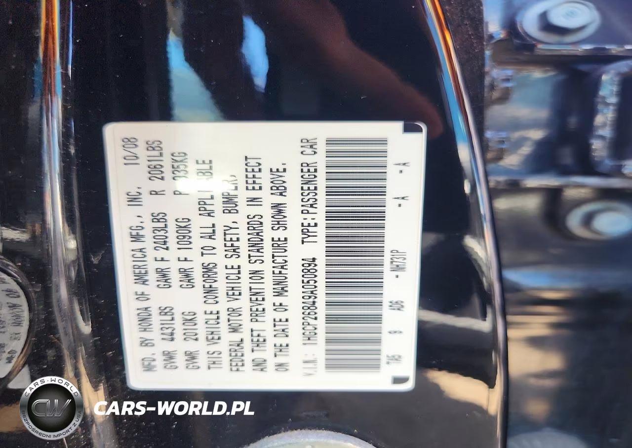 2009 Honda Accord Exl VIN:1HGCP26849A050894 - 12