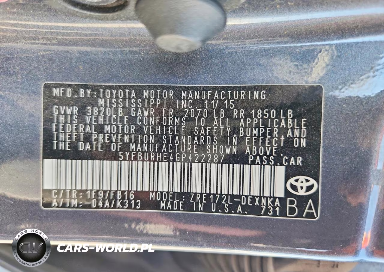 2016 Toyota Corolla Le VIN:5YFBURHE4GP422287 - 12