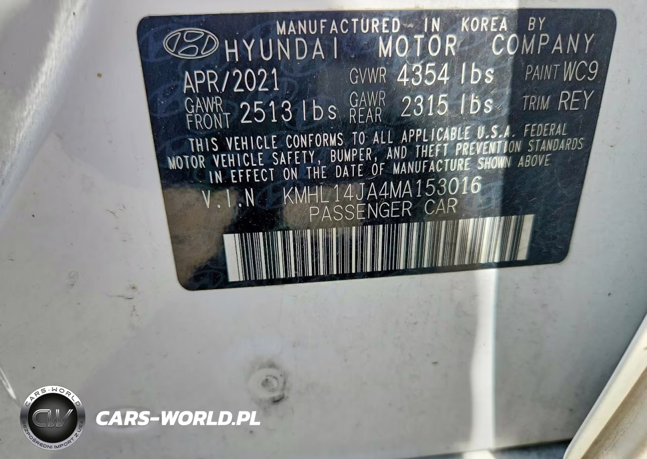 2021 Hyundai Sonata Sel VIN:KMHL14JA4MA153016 - 12