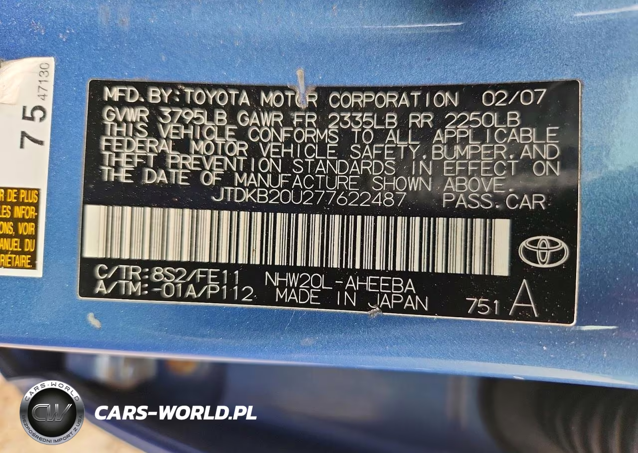 2007 Toyota Prius Base VIN:JTDKB20U277622487 - 12