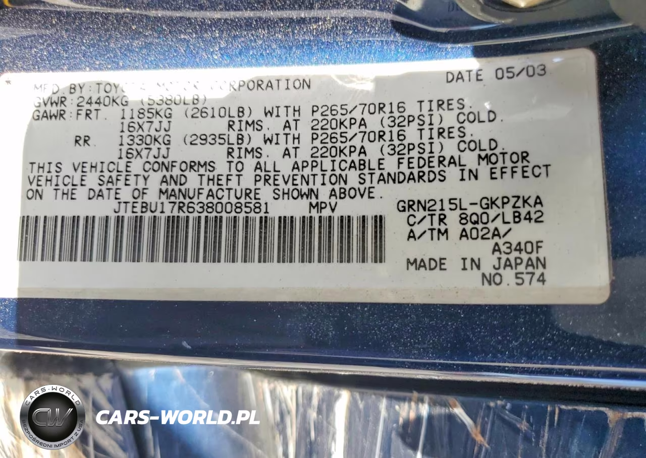 2003 Toyota 4Runner Limited VIN:JTEBU17R638008581 - 12