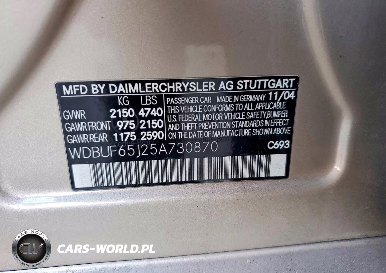 2005 Mercedes-Benz E 320 VIN:WDBUF65J25A730870 - 12
