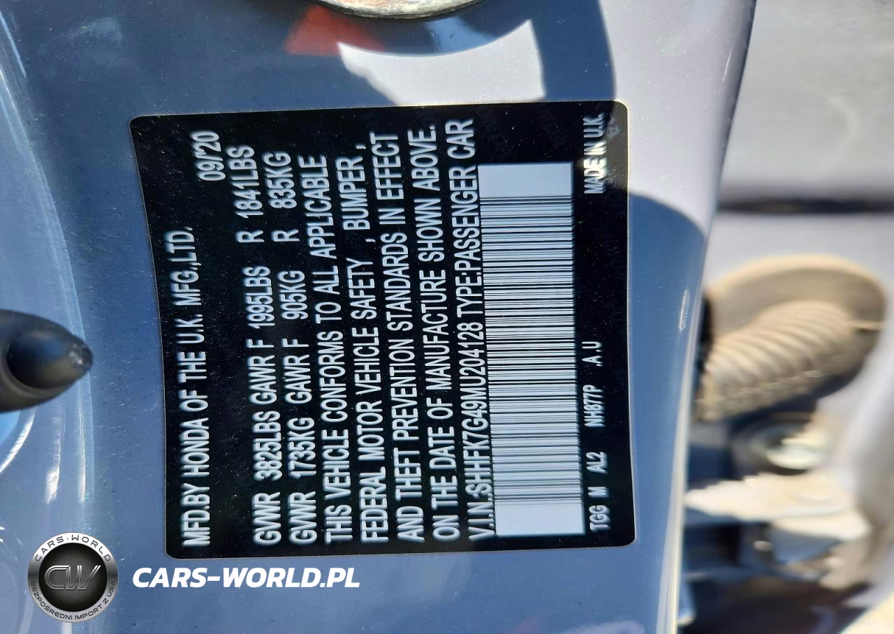 2021 Honda Civic Sport VIN:SHHFK7G49MU204128 - 13