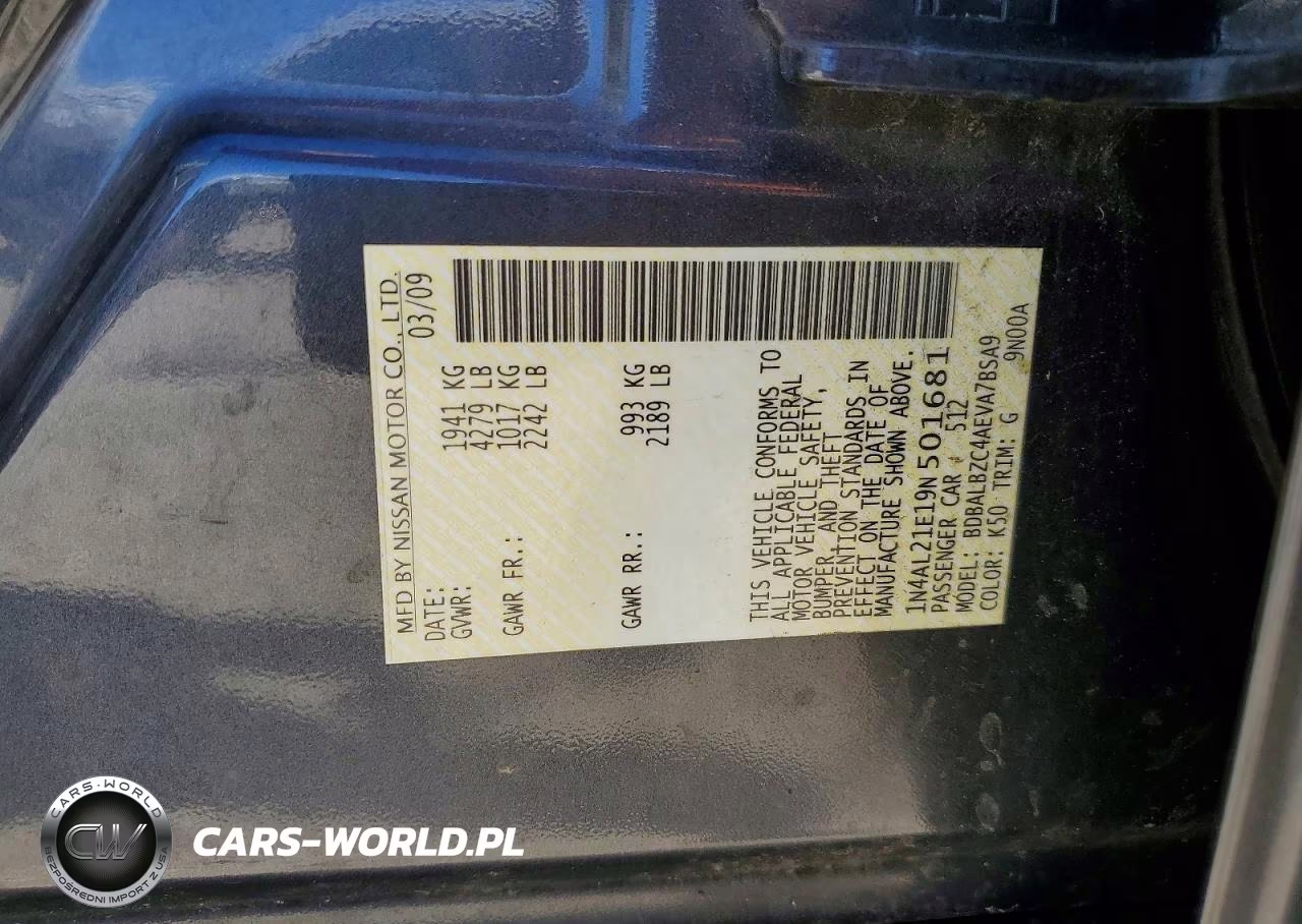 2009 Nissan Altima 2.5 VIN:1N4AL21E19N501681 - 12