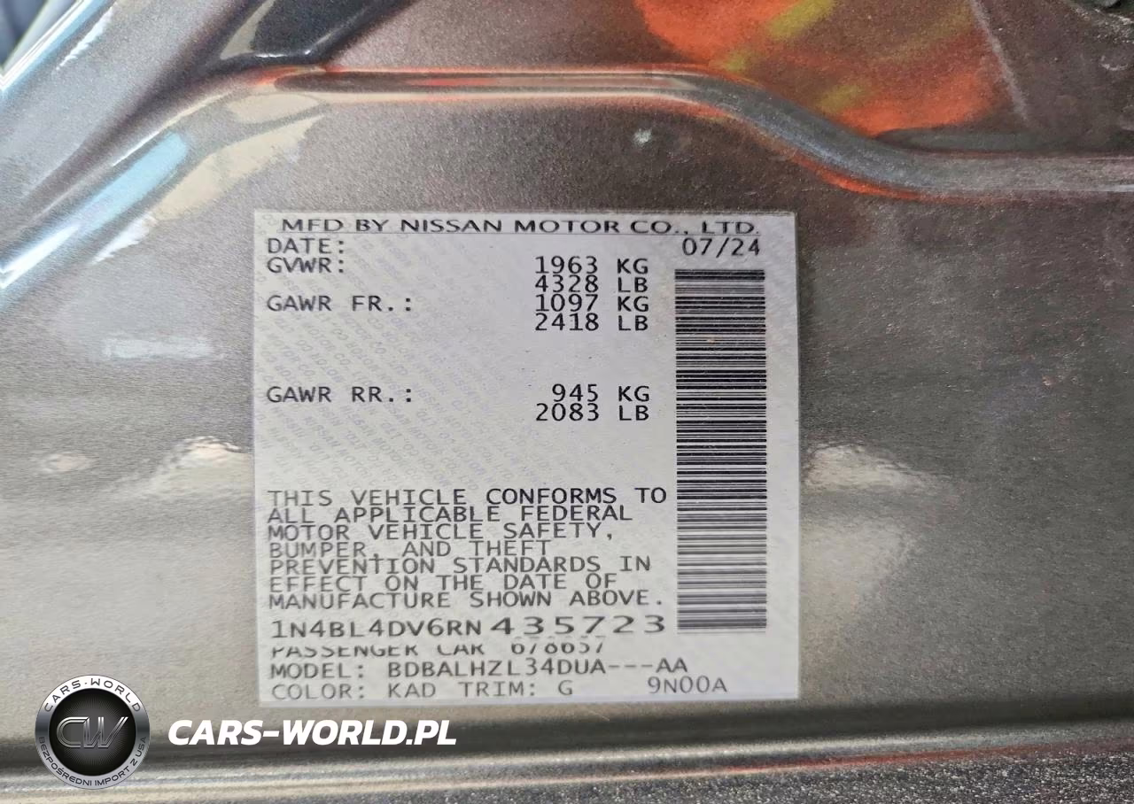 2024 Nissan Altima Sv VIN:1N4BL4DV6RN435723 - 12
