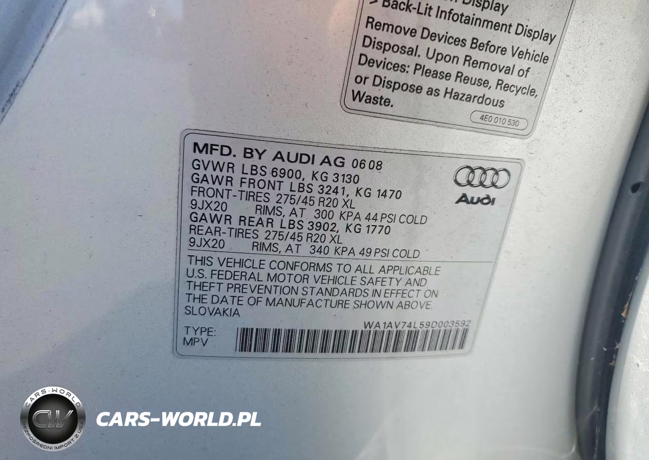 2009 Audi Q7 Prestige VIN:WA1AV74L59D003592 - 12