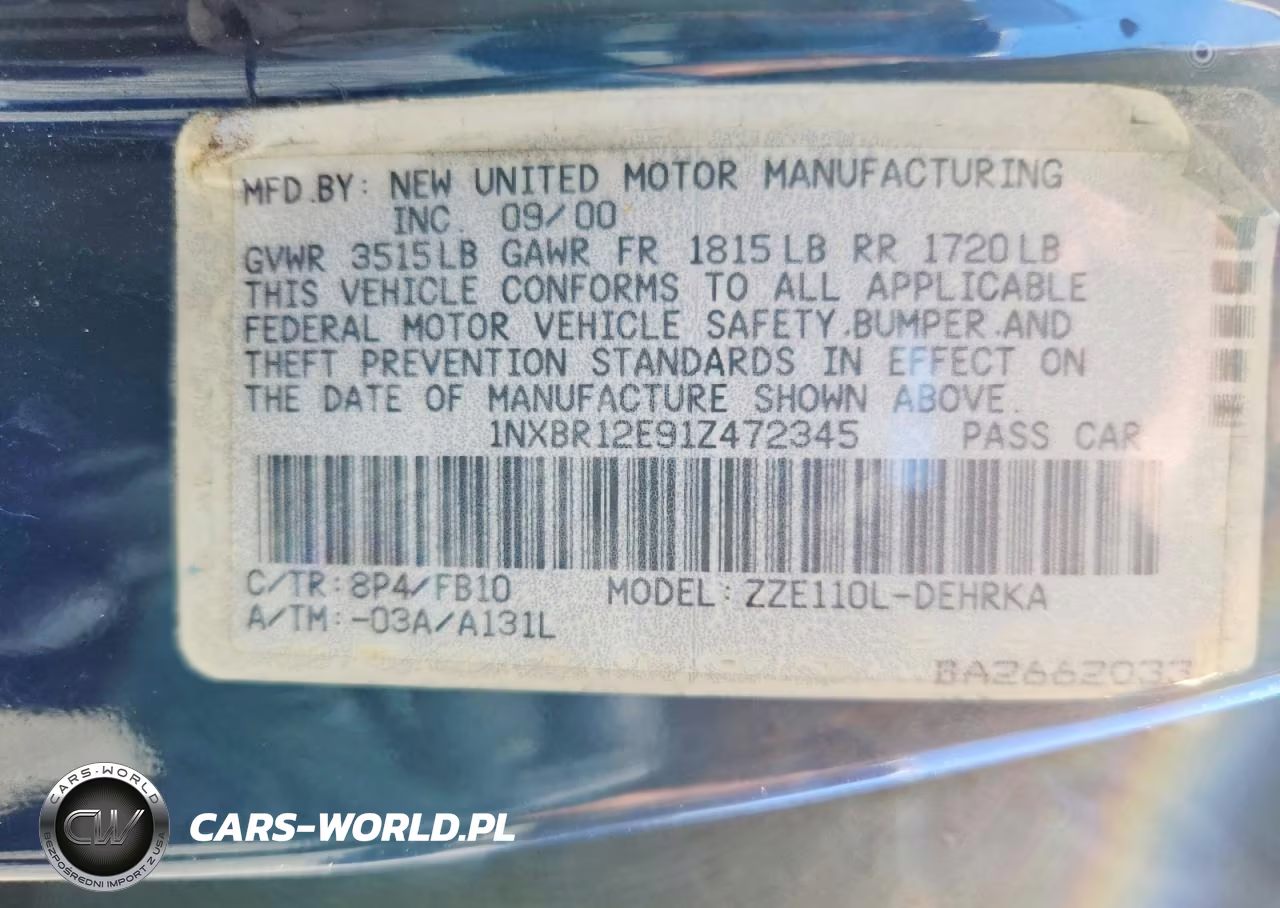 2001 Toyt Corolla VIN:1NXBR12E91Z472345 - 12