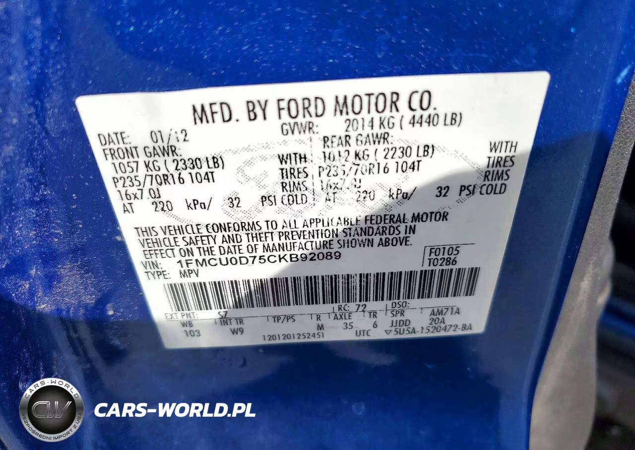2012 Ford Escape Xlt VIN:1FMCU0D75CKB92089 - 13