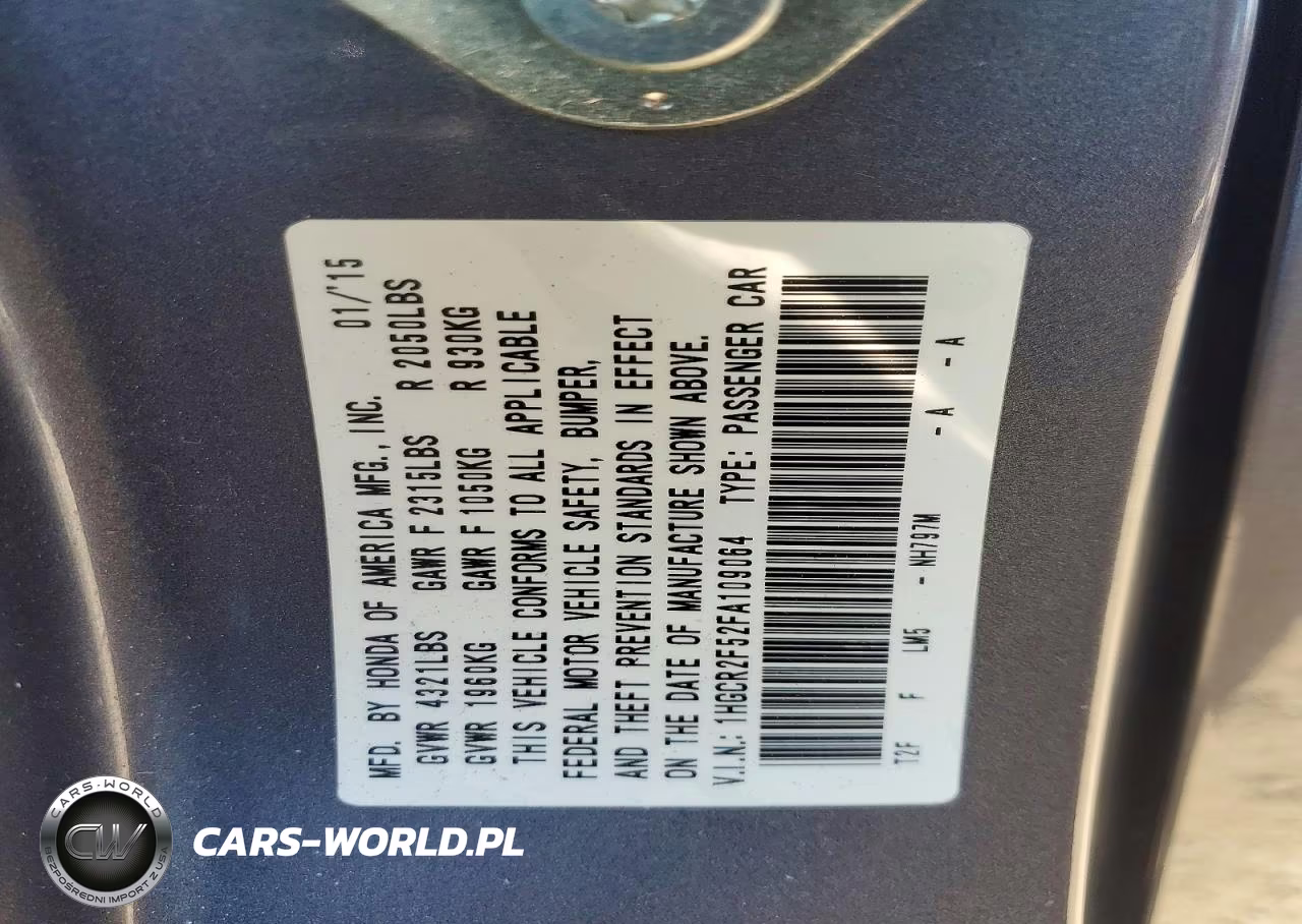 2015 Honda Accord Sport VIN:1HGCR2F52FA109064 - 13