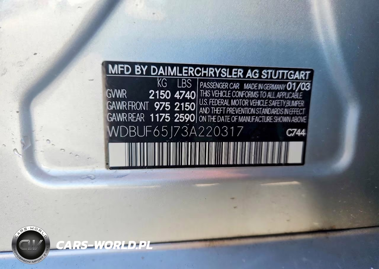 2003 Mercedes-Benz E 320 VIN:WDBUF65J73A220317 - 12