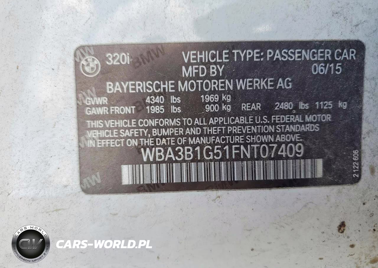 2015 BMW 320 I VIN:WBA3B1G51FNT07409 - 12