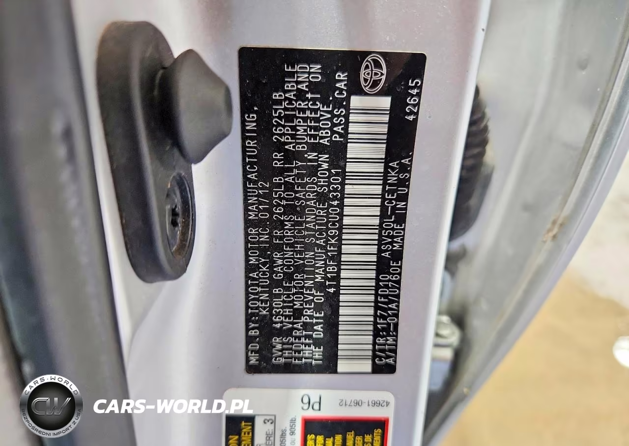 2012 Toyota Camry Le VIN:4T1BF1FK9CU043301 - 12