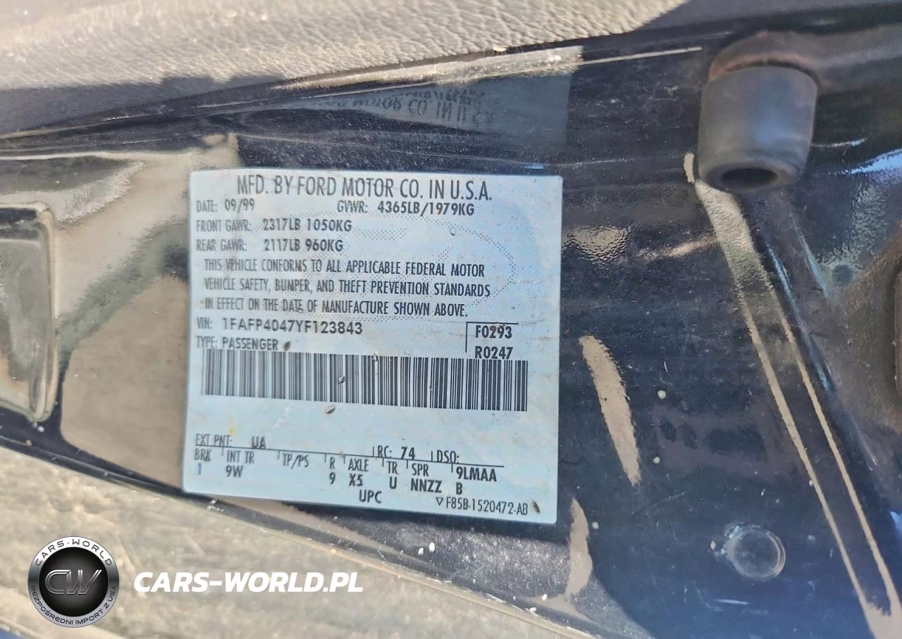 2000 Ford Mustang VIN:1FAFP4047YF123843 - 12