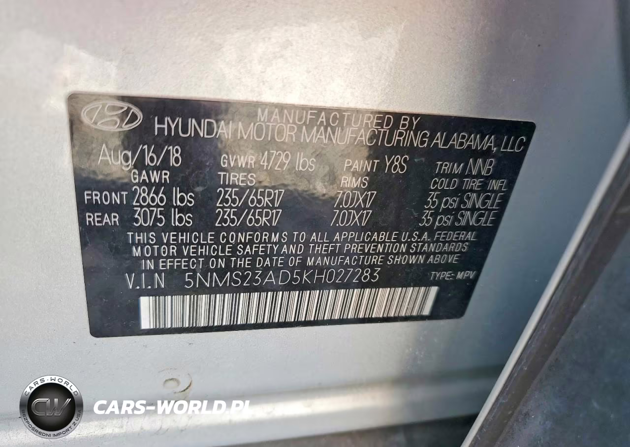 2019 Hyundai Santa Fe Se VIN:5NMS23AD5KH027283 - 13