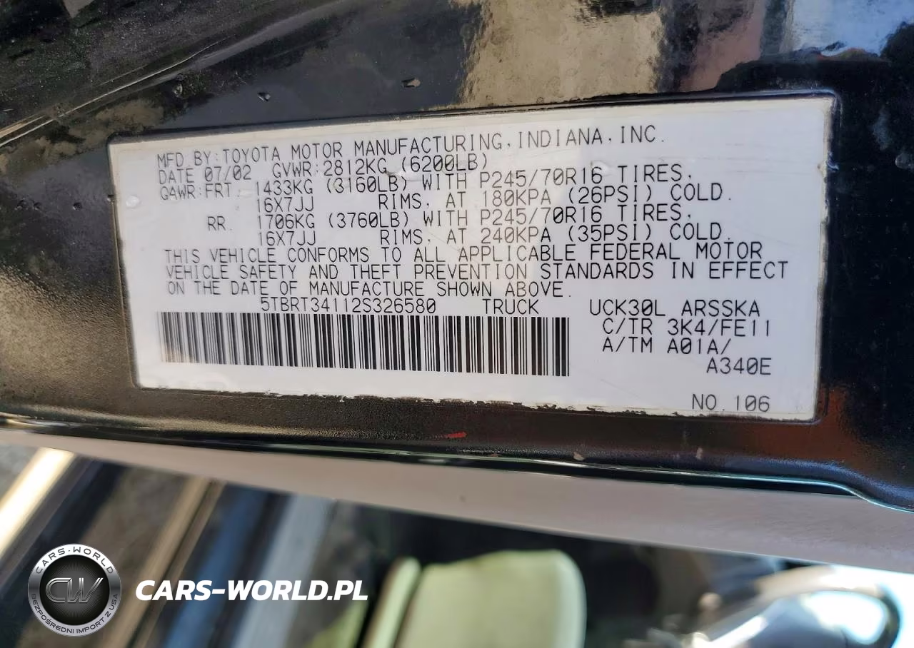 2002 Toyota Tundra Sr5 V8 VIN:5TBRT34112S326580 - 12