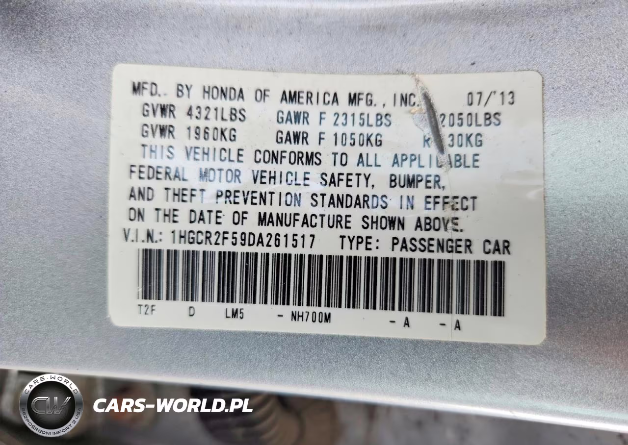 2013 Honda Accord Sport VIN:1HGCR2F59DA261517 - 12