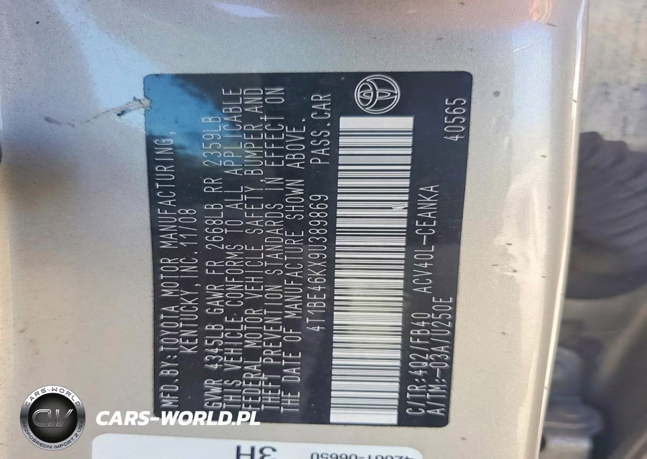 2009 Toyota Camry Le VIN:4T1BE46KX9U389869 - 12