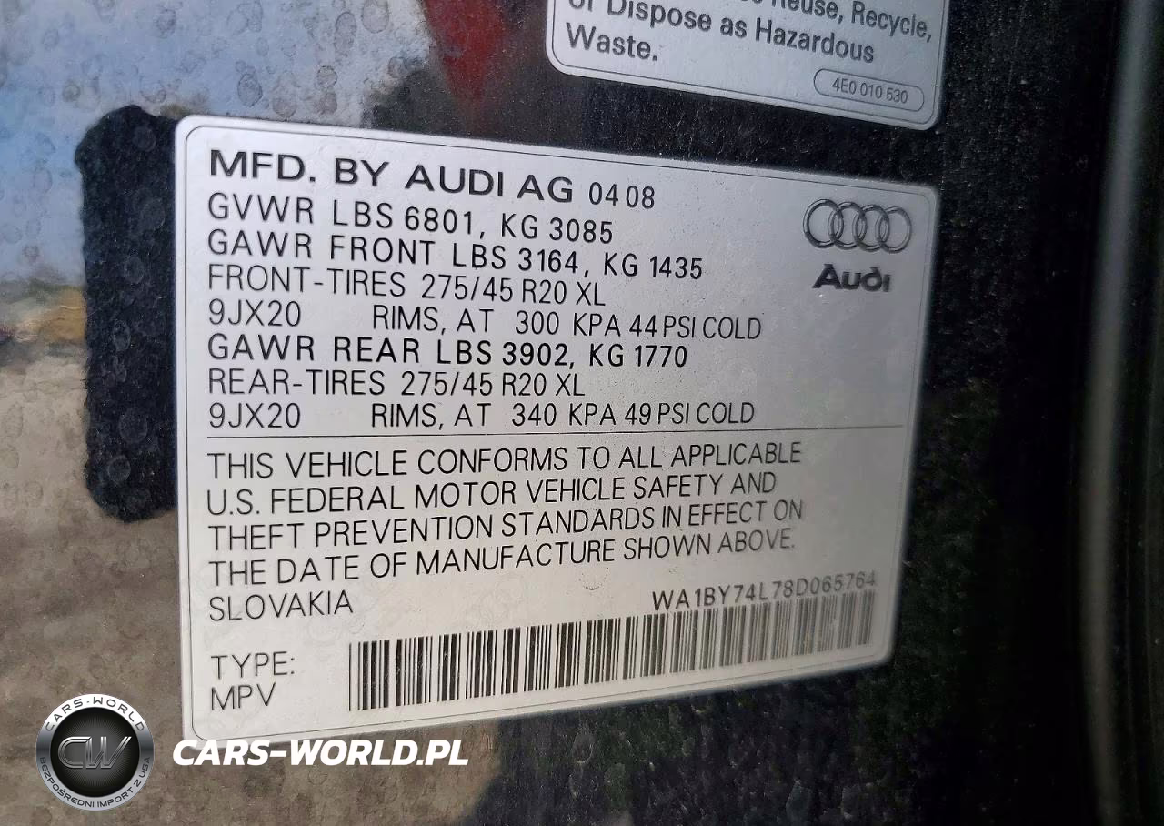 2008 Audi Q7 3.6 Quattro Premium VIN:WA1BY74L78D065764 - 13