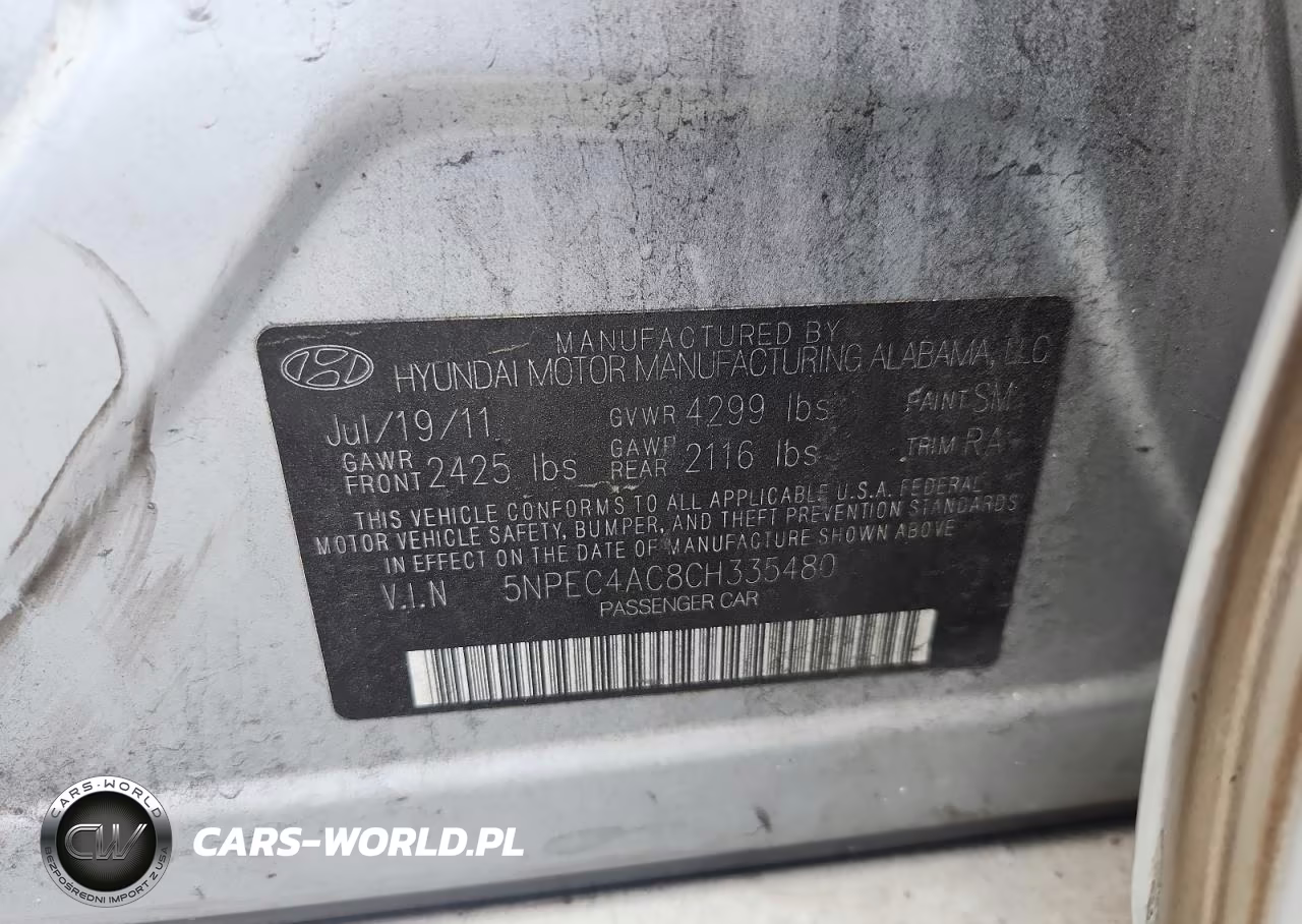 2012 Hyundai Sonata Se VIN:5NPEC4AC8CH335480 - 12