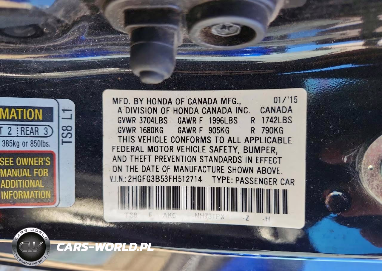 2015 Honda Civic Lx VIN:2HGFG3B53FH512714 - 12