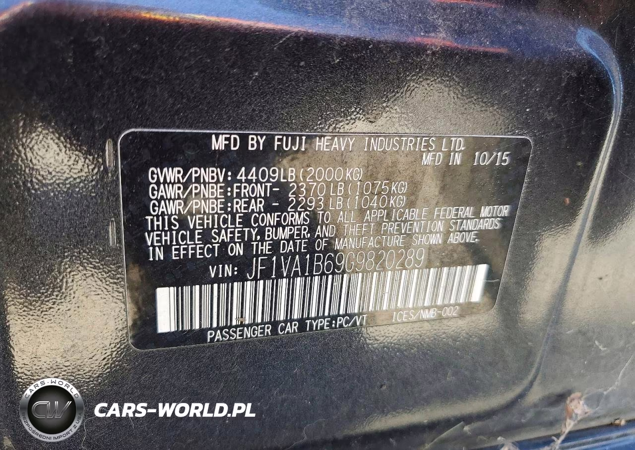 2016 Subaru Wrx VIN:JF1VA1B69G9820289 - 12