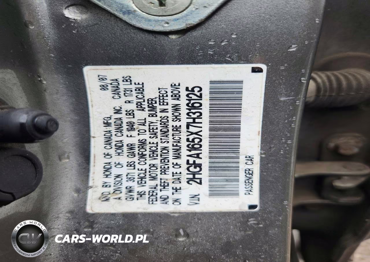 2007 Honda Civic Lx VIN:2HGFA165X7H316125 - 12