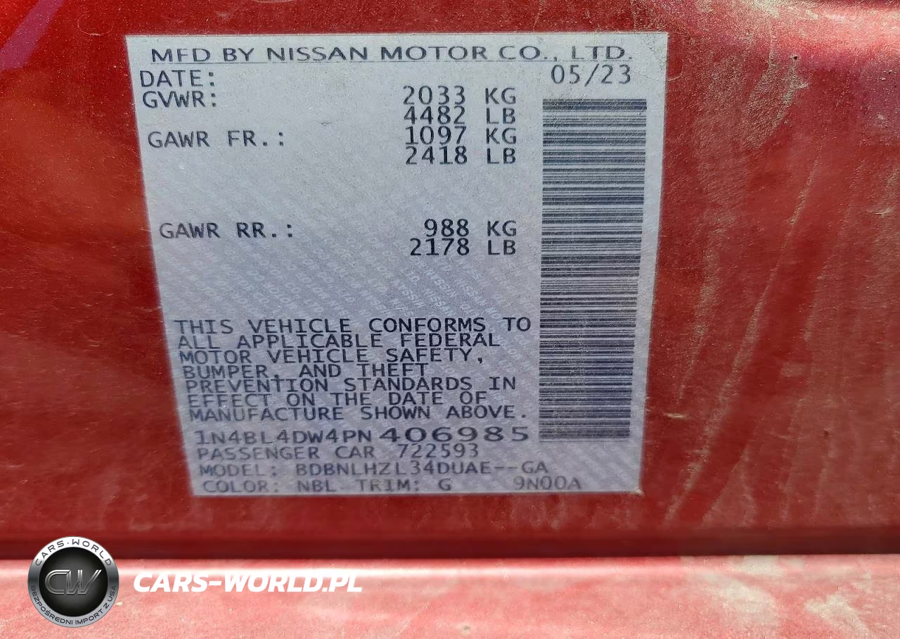 2023 Nissan Altima Sv VIN:1N4BL4DW4PN406985 - 12